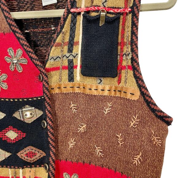 Vintage Y2K Susan Bristol Fall Embroidered Mixed Media Knit Vest Size Medium - Picture 5 of 11